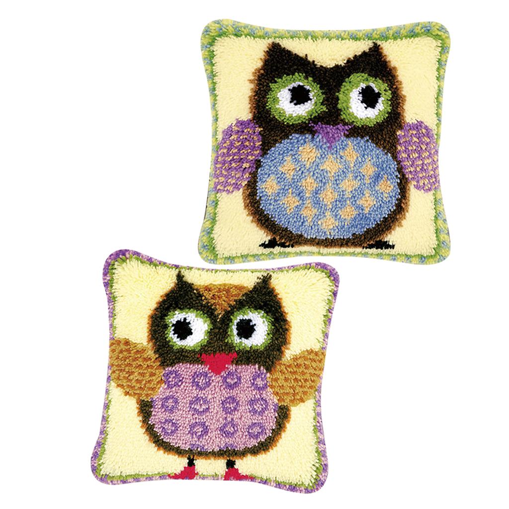 2 Set Owl Latch Hook Kits for DIY Pillow Cover Sofa Cushion Cover 43x43cm