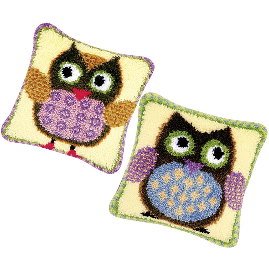 2 Set Owl Latch Hook Kits for DIY Pillow Cover Sofa Cushion Cover 43x43cm