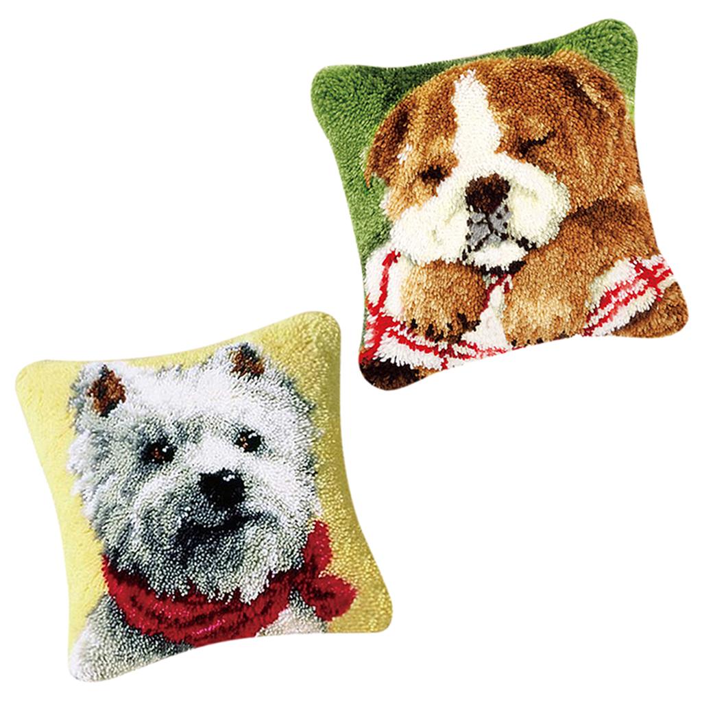 2 Set Dog Latch Hook Kits for DIY Pillow Cover Sofa Cushion Cover 43x43cm