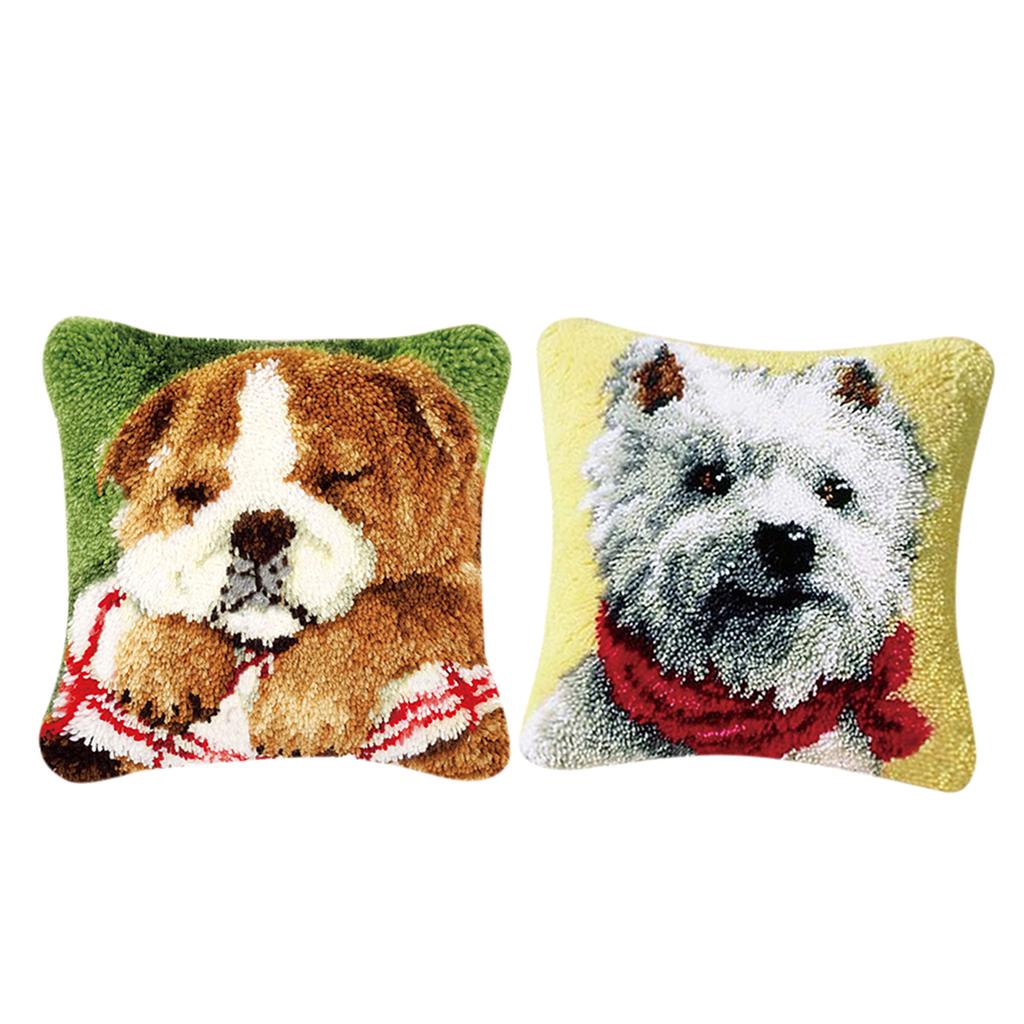 2 Set Dog Latch Hook Kits for DIY Pillow Cover Sofa Cushion Cover 43x43cm