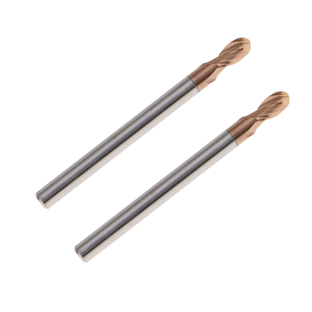 2x HRC55 Tungsten Carbide Coated Ball Nose End Mill CNC Tool Radius 2mm