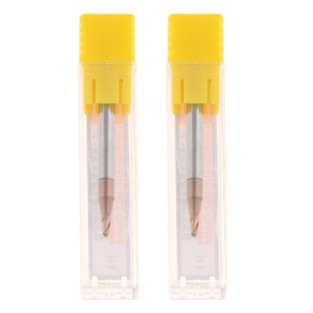 2x HRC55 Tungsten Carbide Coated Ball Nose End Mill CNC Tool Radius 1mm