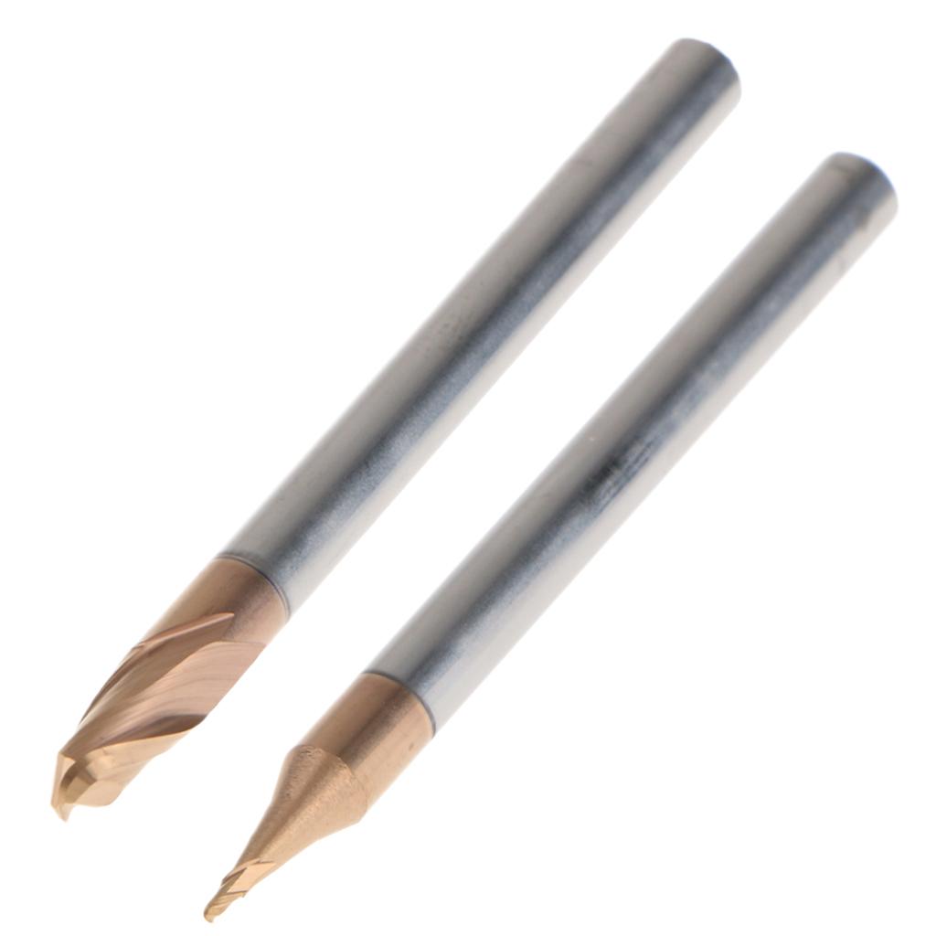 2x HRC55 Tungsten Carbide Coated Ball Nose End Mill CNC Tool, R2x4 + R0.5x4