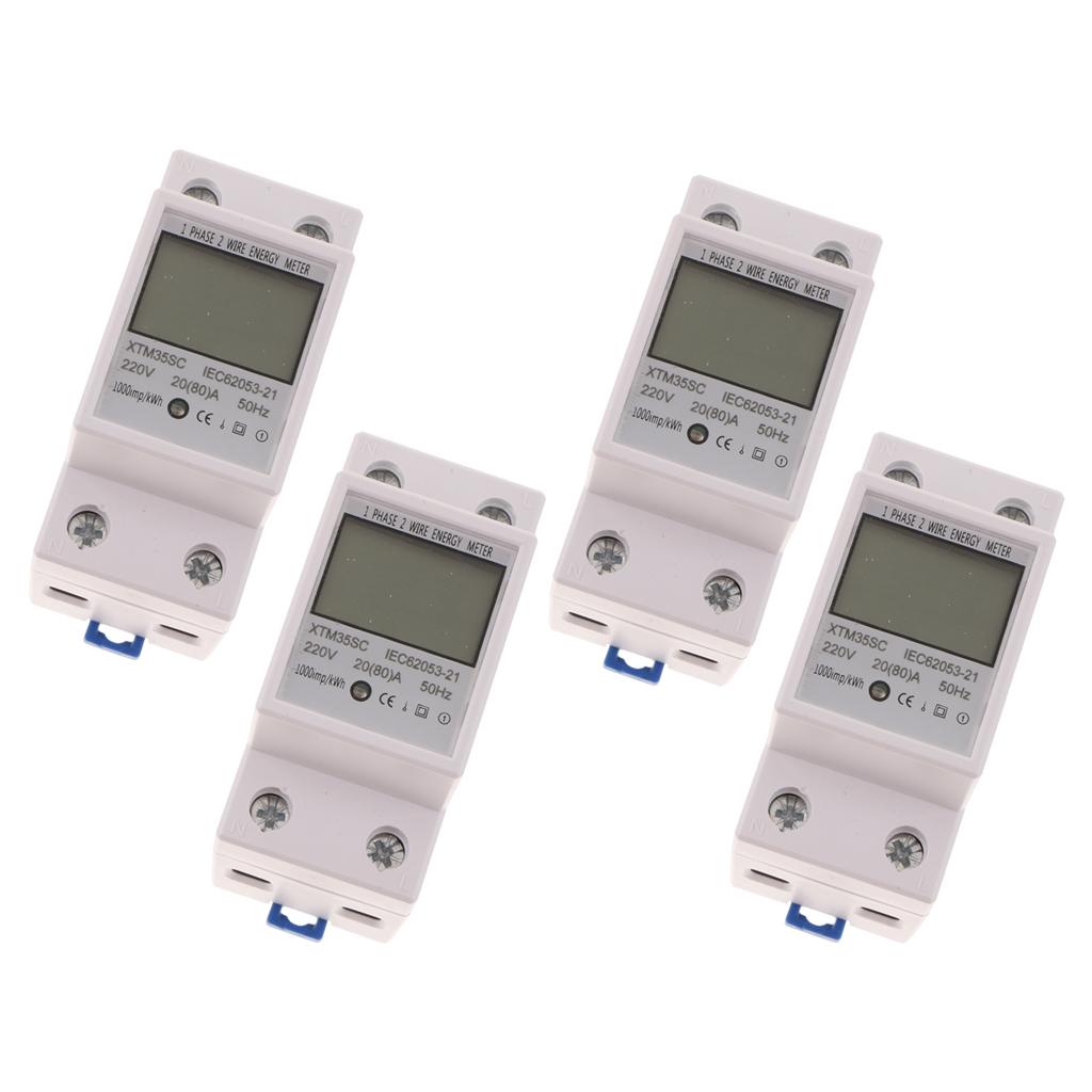 4PCS 220V 20(80)A Single Phase Din Rail KWH Watt Hour Din-rail Energy Meter