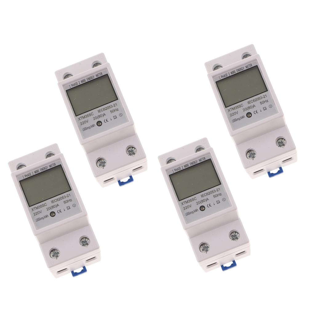 4PCS 220V 20(80)A Single Phase Din Rail KWH Watt Hour Din-rail Energy Meter