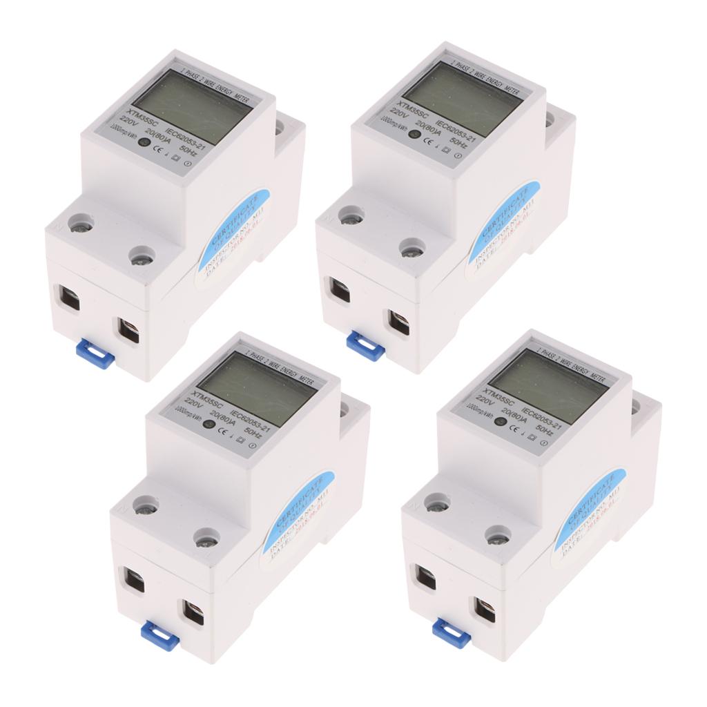 4PCS 220V 20(80)A Single Phase Din Rail KWH Watt Hour Din-rail Energy Meter