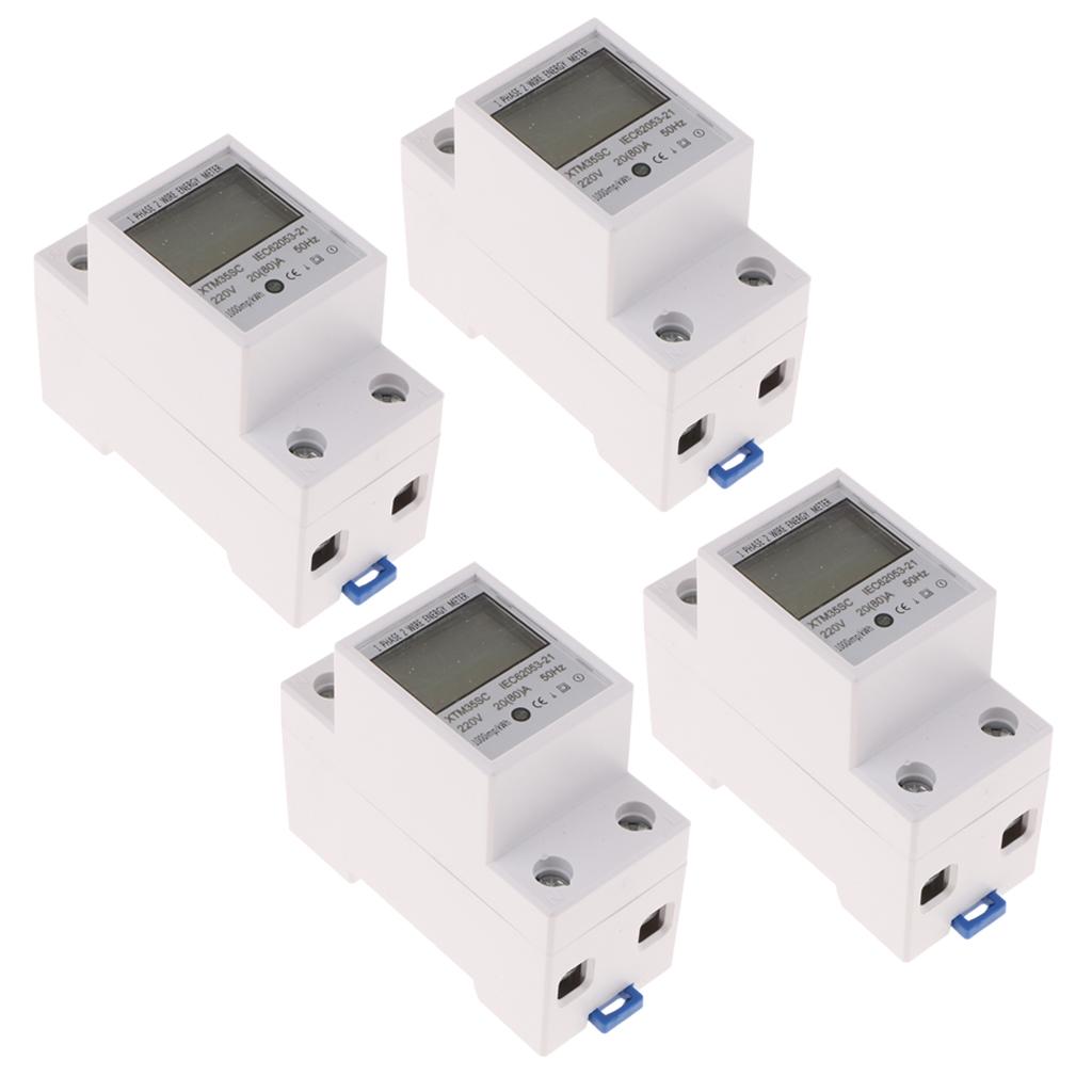 4PCS 220V 20(80)A Single Phase Din Rail KWH Watt Hour Din-rail Energy Meter