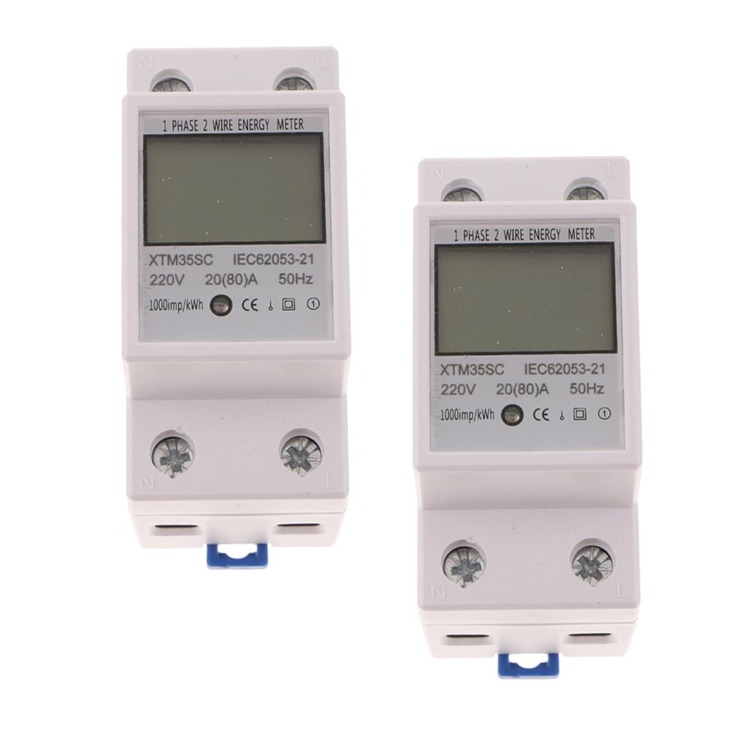 2PCS 220V 20(80)A Single Phase Din Rail KWH Watt Hour Din-rail Energy Meter
