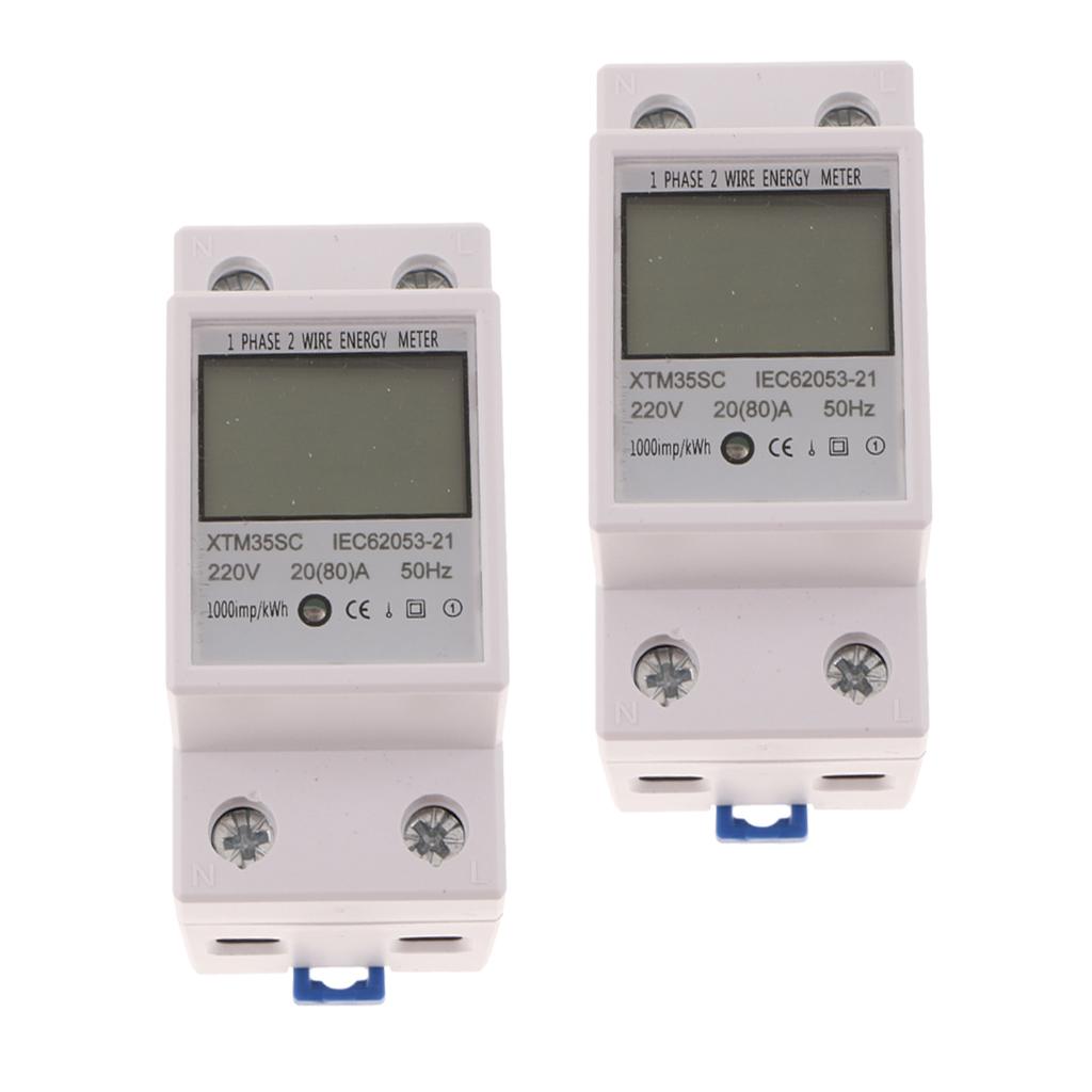 2PCS 220V 20(80)A Single Phase Din Rail KWH Watt Hour Din-rail Energy Meter