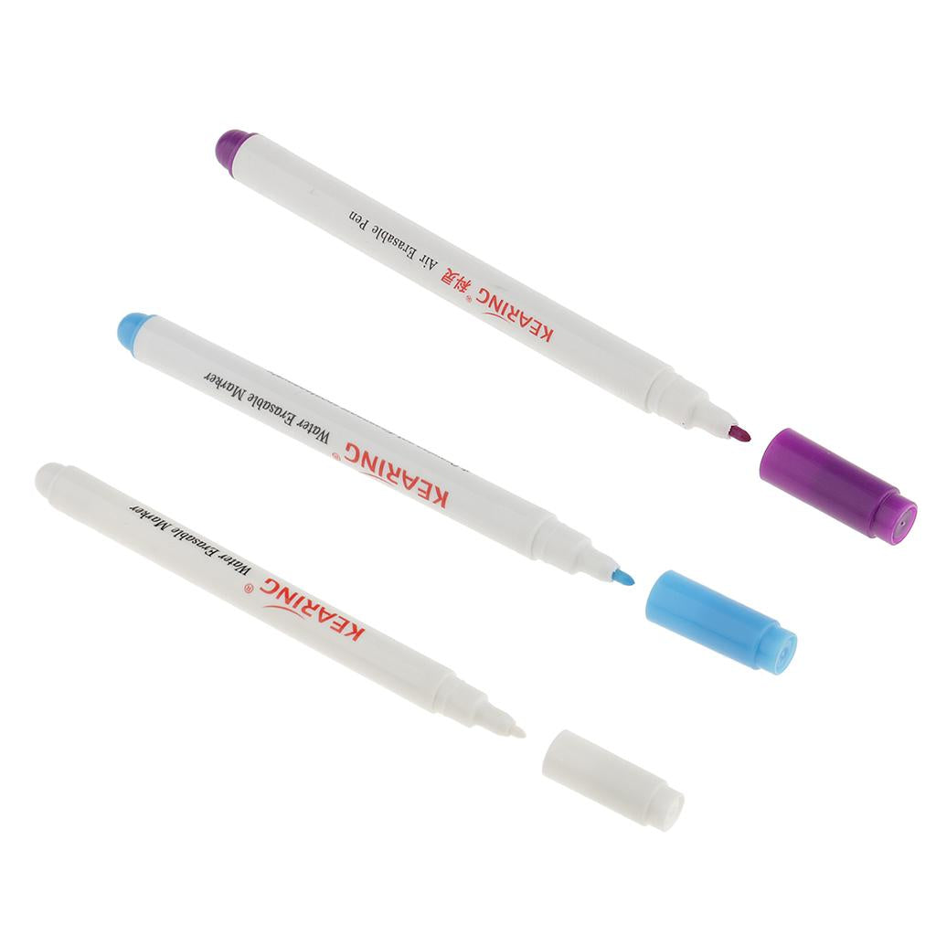 2Pcs Water Soluble Pens ( Blue White) + 1Pcs Air Erasable Pen Purple
