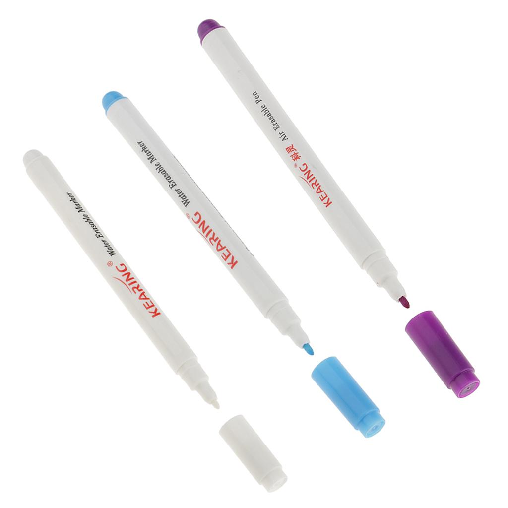 2Pcs Water Soluble Pens ( Blue White) + 1Pcs Air Erasable Pen Purple