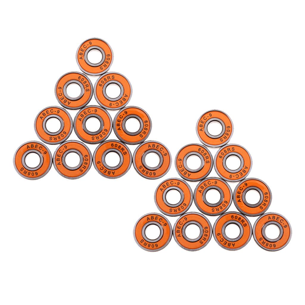 20Pcs ABEC-9 608RS Roller Skate Wheel Bearings Seal Ball Bearings Orange