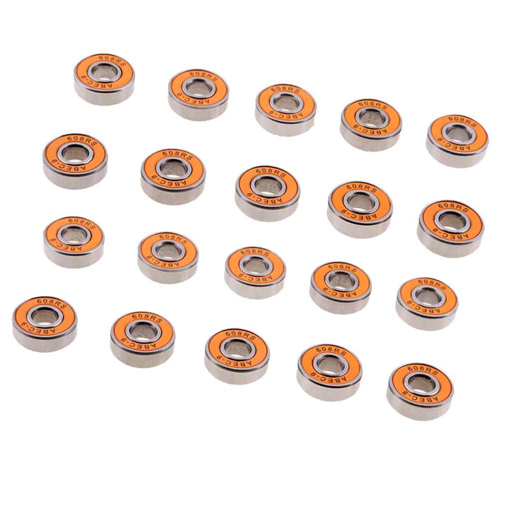 20Pcs ABEC-9 608RS Roller Skate Wheel Bearings Seal Ball Bearings Orange
