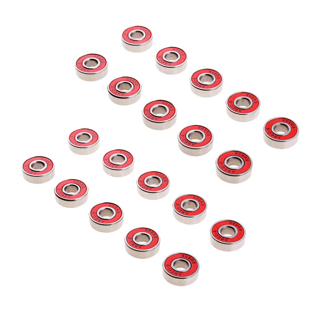 20Pcs ABEC-9 608RS Roller Skate Wheel Bearings Seal Ball Bearings Red