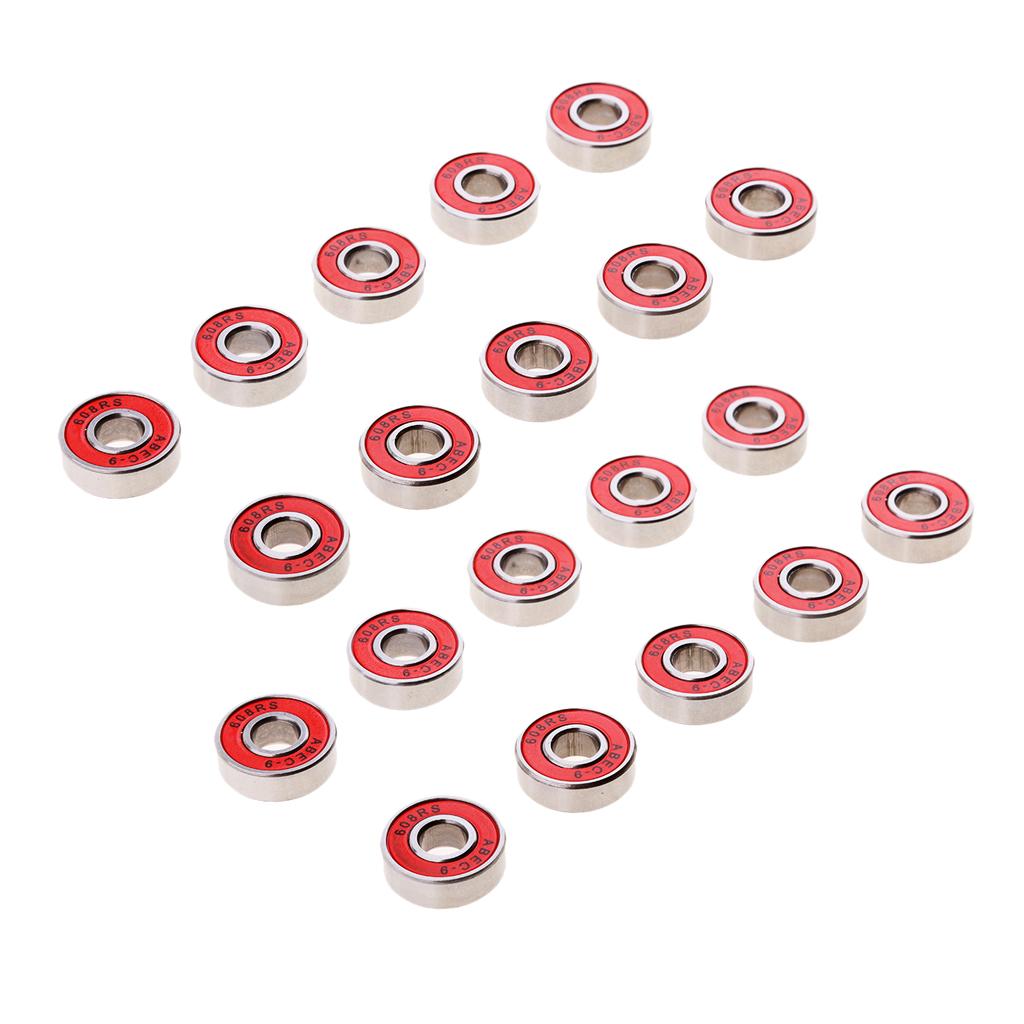 20Pcs ABEC-9 608RS Roller Skate Wheel Bearings Seal Ball Bearings Red