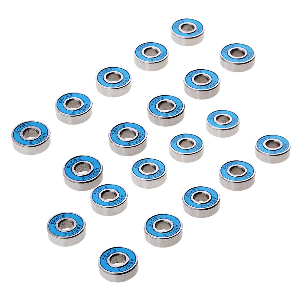 20Pcs ABEC-9 608RS Roller Skate Wheel Bearings Seal Ball Bearings Blue