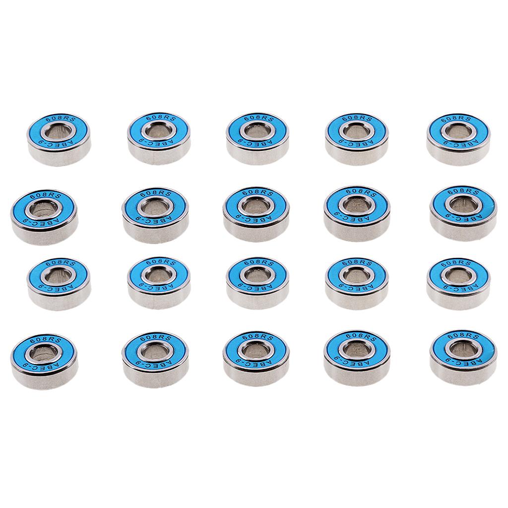 20Pcs ABEC-9 608RS Roller Skate Wheel Bearings Seal Ball Bearings Blue