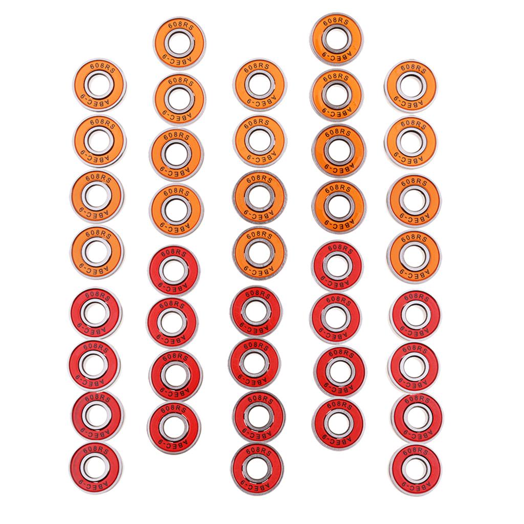 40Pcs ABEC-9 608RS Roller Skate Wheel Bearings Seal Ball Bearings Orange+Red