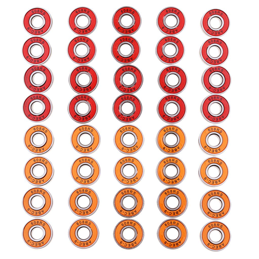 40Pcs ABEC-9 608RS Roller Skate Wheel Bearings Seal Ball Bearings Orange+Red