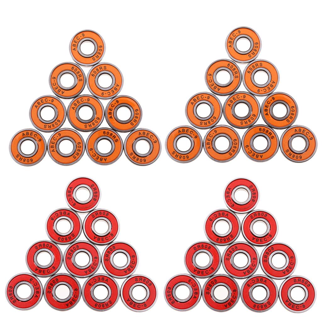 40Pcs ABEC-9 608RS Roller Skate Wheel Bearings Seal Ball Bearings Orange+Red