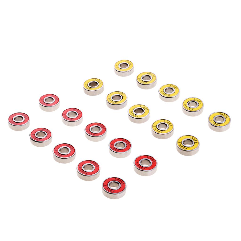 20Pcs ABEC-9 608RS Roller Skate Wheel Bearings Seal Ball Bearings Yellow+Red