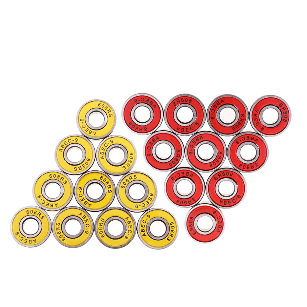 20Pcs ABEC-9 608RS Roller Skate Wheel Bearings Seal Ball Bearings Yellow+Red