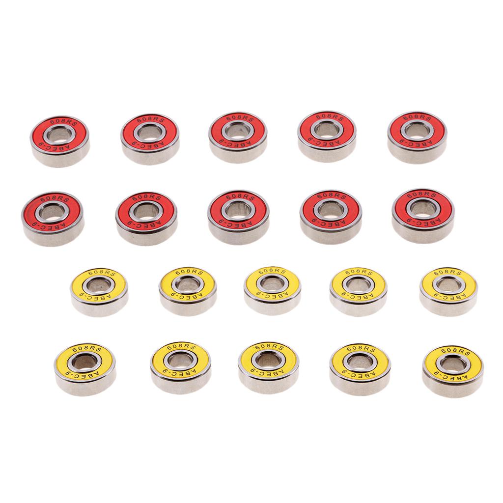 20Pcs ABEC-9 608RS Roller Skate Wheel Bearings Seal Ball Bearings Yellow+Red