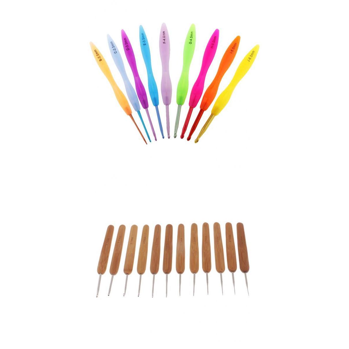 21Pcs Aluminum & Bamboo Crochet Hooks Knitting Weaving Needles Assorted Size