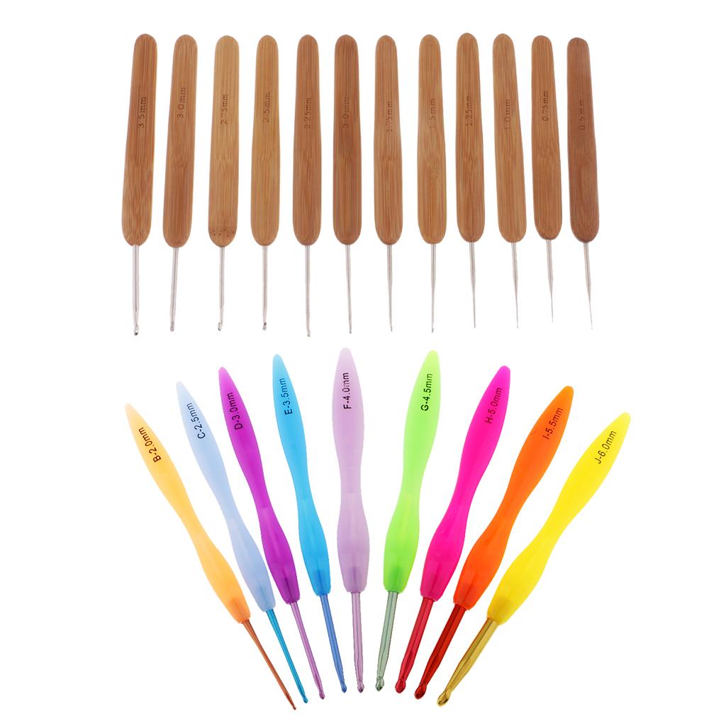 21Pcs Aluminum & Bamboo Crochet Hooks Knitting Weaving Needles Assorted Size