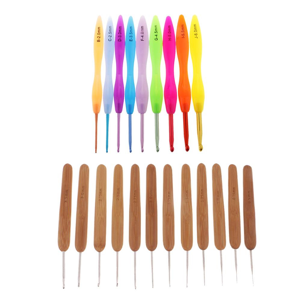21Pcs Aluminum & Bamboo Crochet Hooks Knitting Weaving Needles Assorted Size