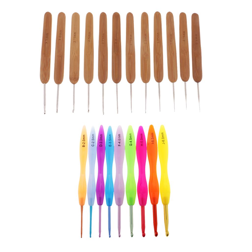 21Pcs Aluminum & Bamboo Crochet Hooks Knitting Weaving Needles Assorted Size