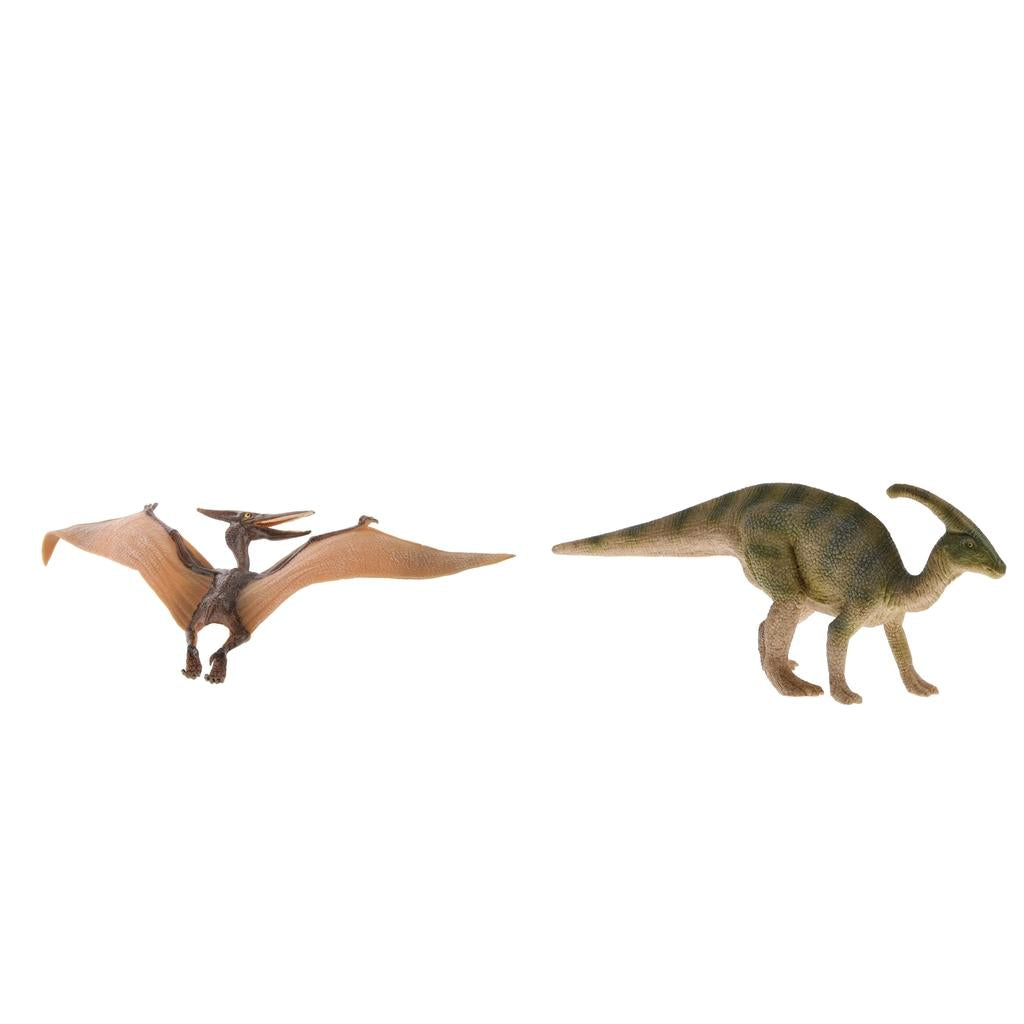 2Pcs Dinosaur Toy Parasaurolophus Pterodactylus Figurine Collectible Gifts