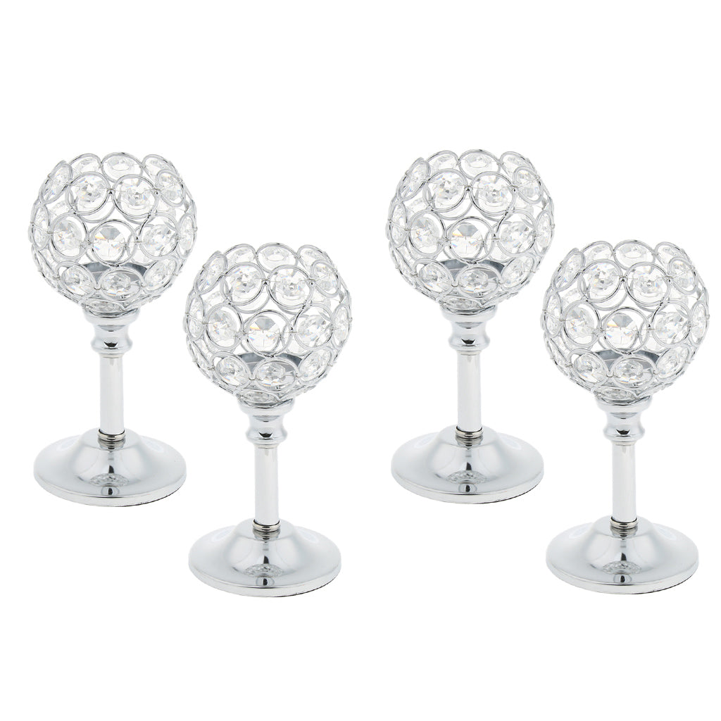 4Pcs Mosaic Crystal Candle Holder Tea Light Stand Candlestick Silver - S