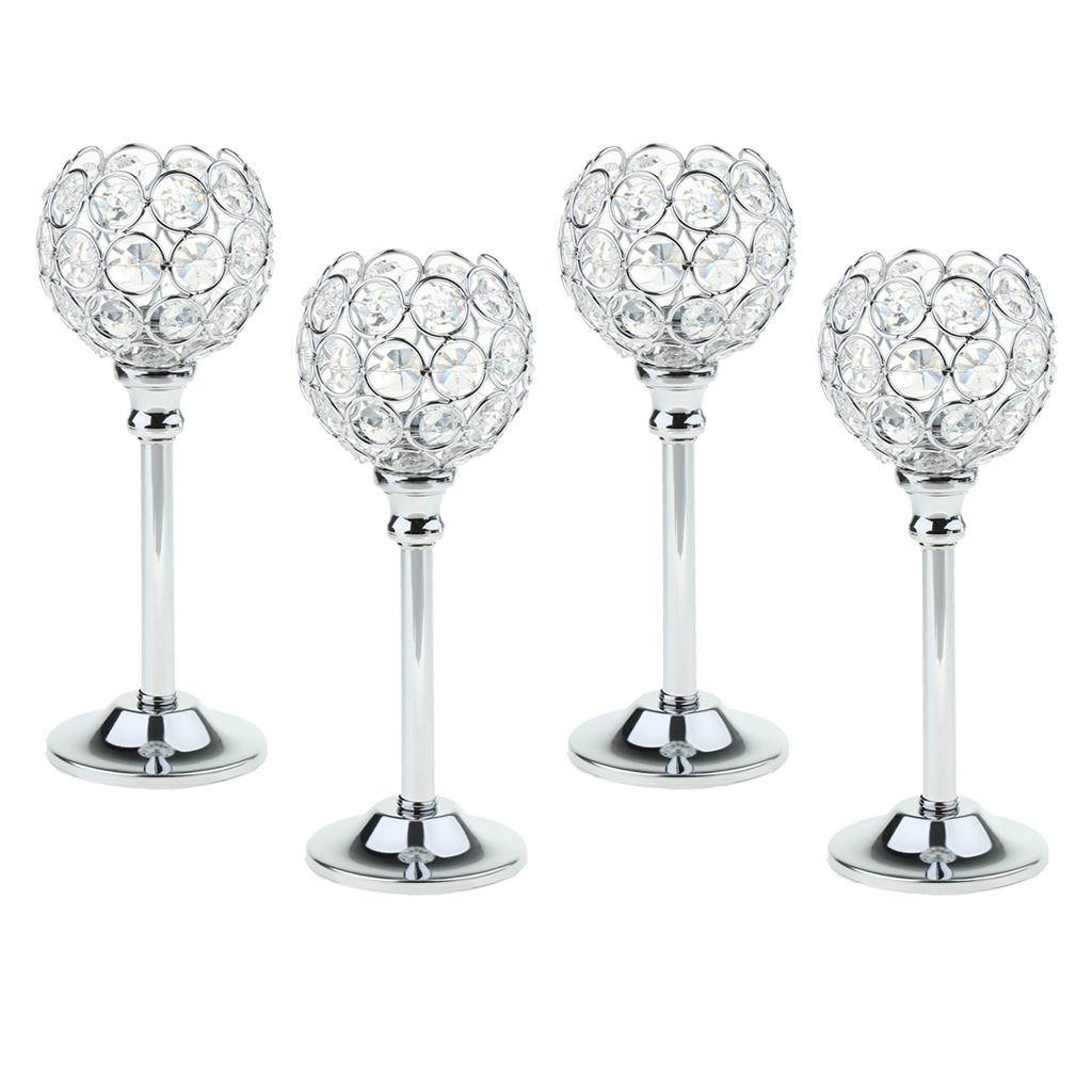 4Pcs Mosaic Crystal Candle Holder Tea Light Stand Candlestick Silver - M