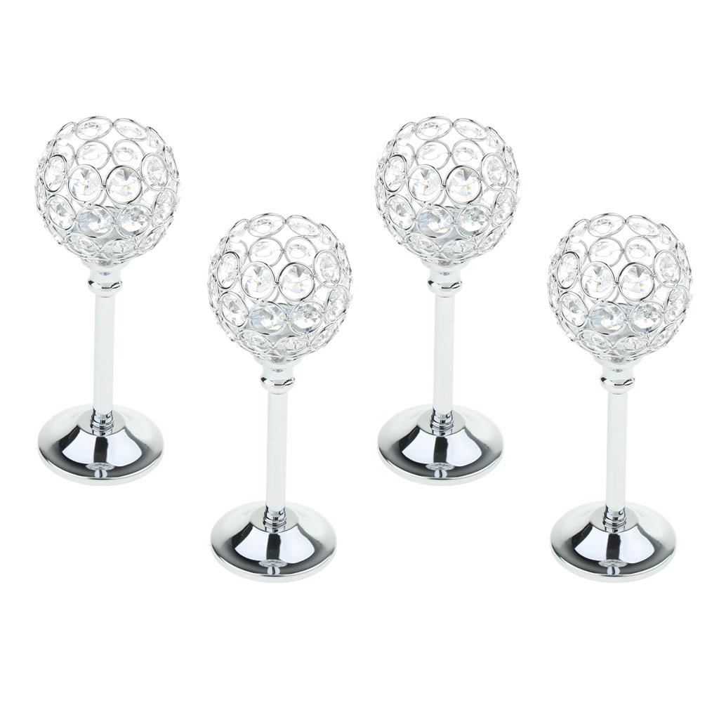 4Pcs Mosaic Crystal Candle Holder Tea Light Stand Candlestick Silver - M