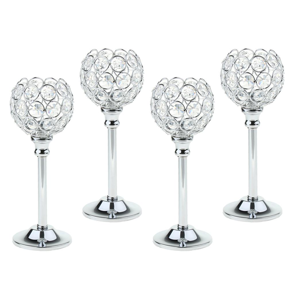 4Pcs Mosaic Crystal Candle Holder Tea Light Stand Candlestick Silver - M