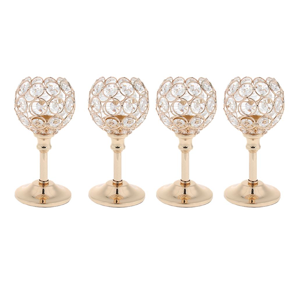 4Pcs Mosaic Crystal Candle Holder Tea Light Stand Candlestick Golden- S