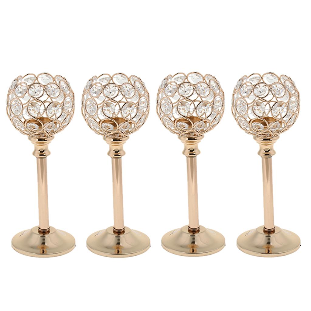 4Pcs Mosaic Crystal Candle Holder Tea Light Stand Candlestick Golden- M