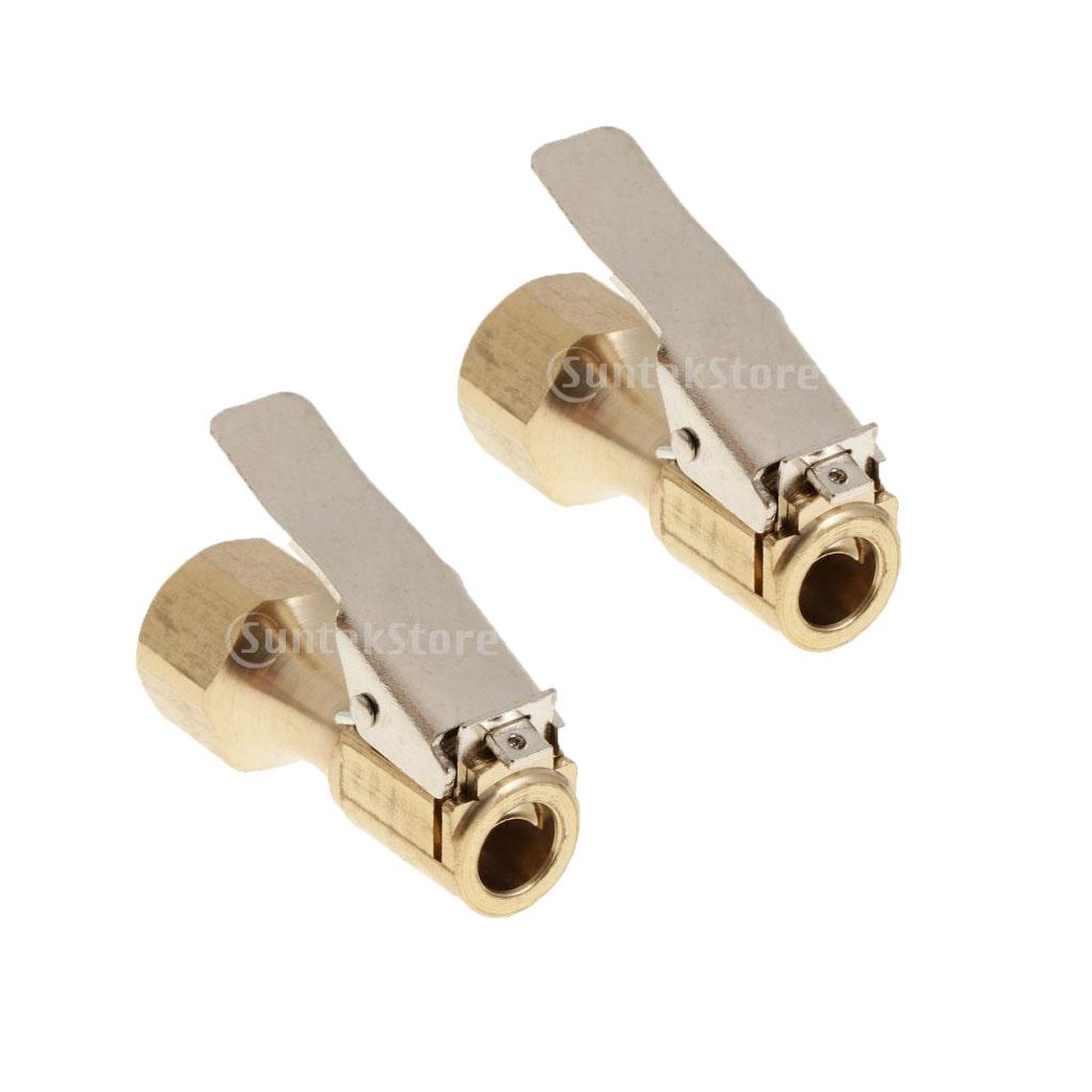 2pcs 1/4 NPT Brass Lock-on Tire Inflator Female Air Chuck for Clip Gold"