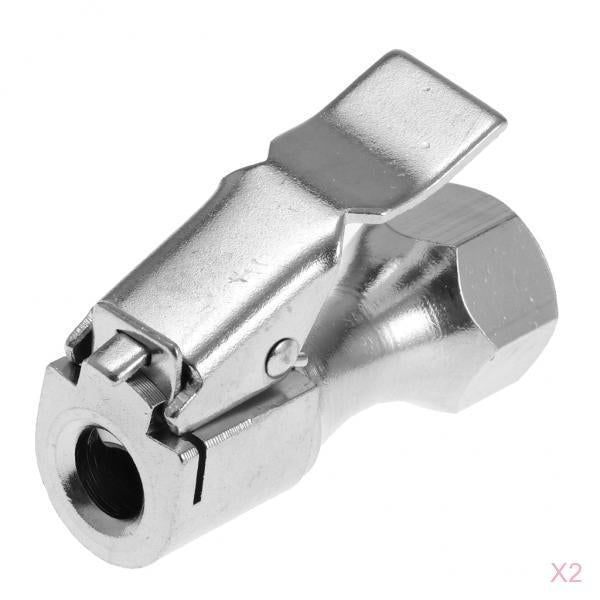 2pcs 1/4 NPT Brass Lock-on Tire Inflator Female Air Chuck for Clip Silver"