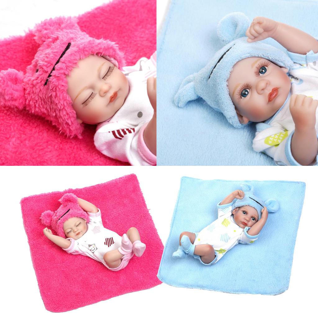 26cm 10'' Lifelike Soft Silicone Newborn Baby Boy and Girl Doll with Blanket