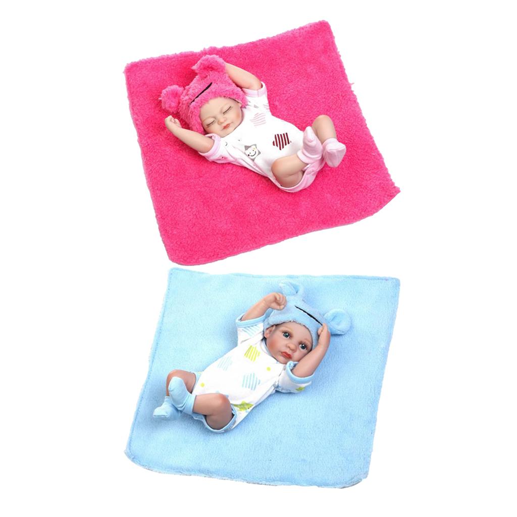 26cm 10'' Lifelike Soft Silicone Newborn Baby Boy and Girl Doll with Blanket