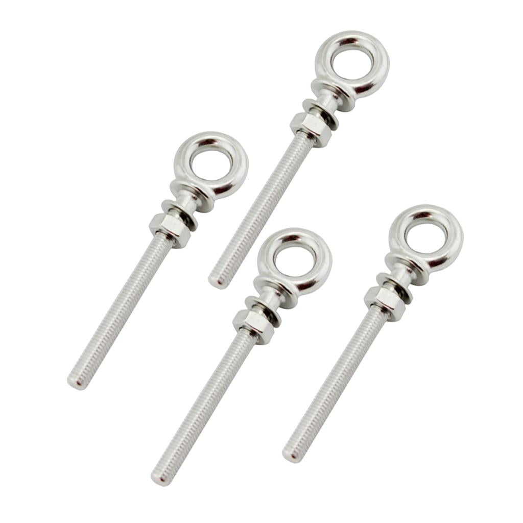 4Pcs M8 x 80mm Stainless Steel Long Shank Eye Bolt for Washer and Nut