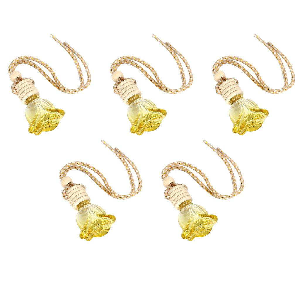 5xRosebud Flower Shape Car Hanging Perfume Bottle Air Freshener Yellow