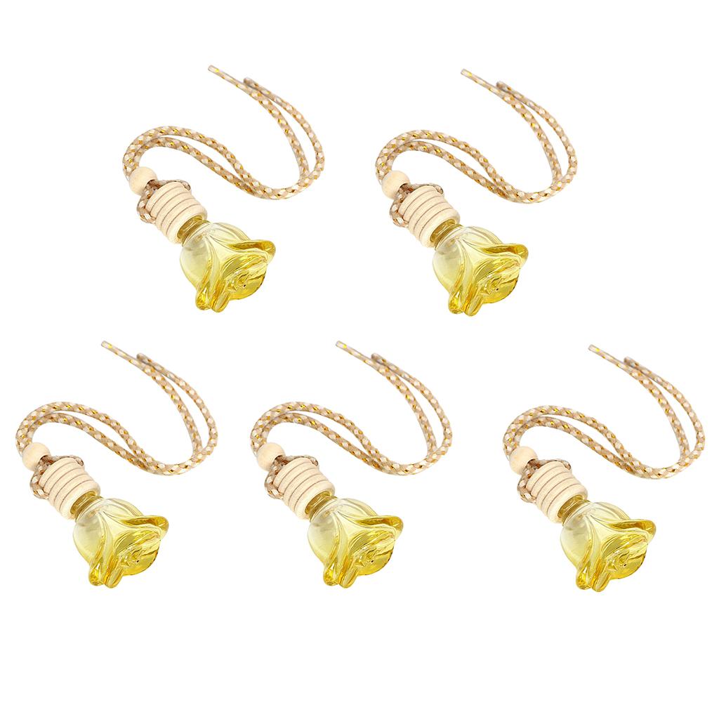 5xRosebud Flower Shape Car Hanging Perfume Bottle Air Freshener Yellow