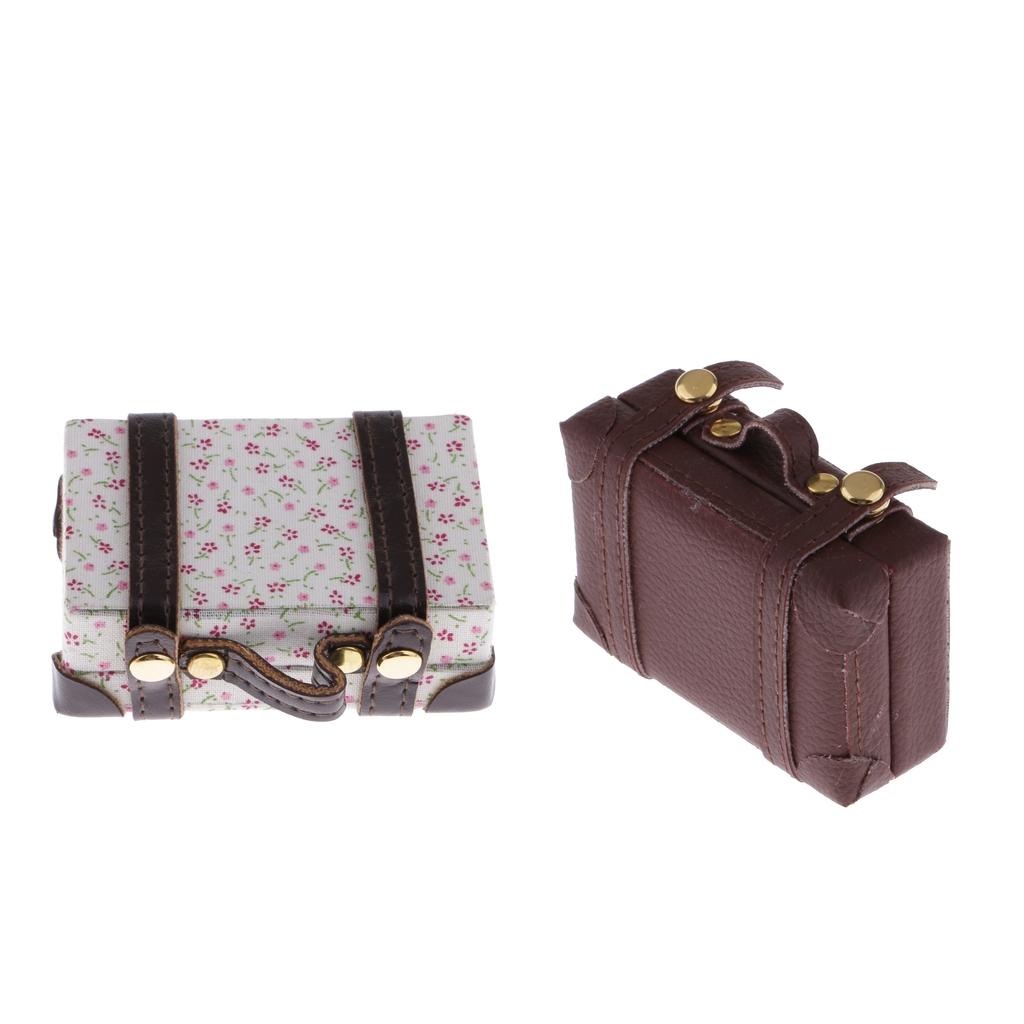 2 Pieces 1/6 Dollhouse Miniature Vintage Suitcase Luggage Travel Cases