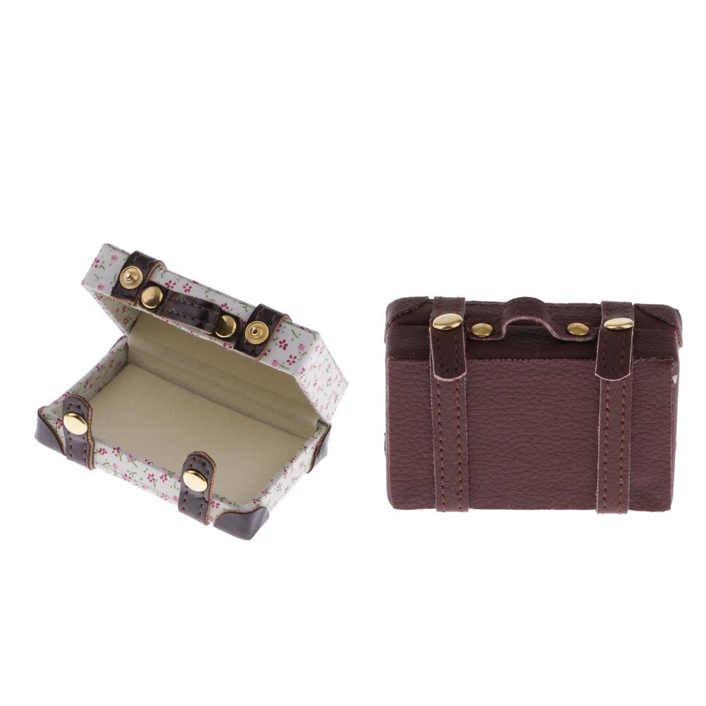 2 Pieces 1/6 Dollhouse Miniature Vintage Suitcase Luggage Travel Cases