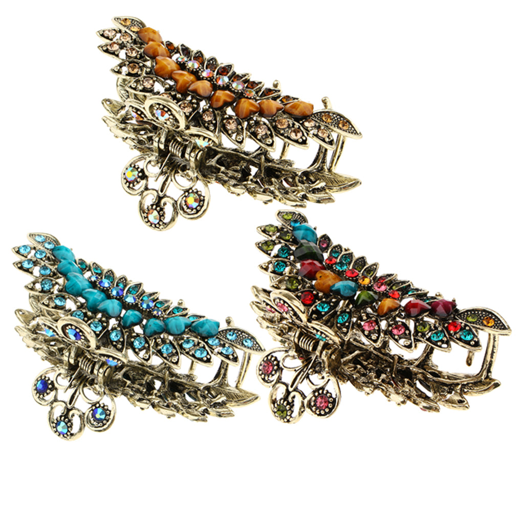 3 Pieces Women Large Hair Claw Jaw Clips Metal Rhinestones Crystal Hairpin