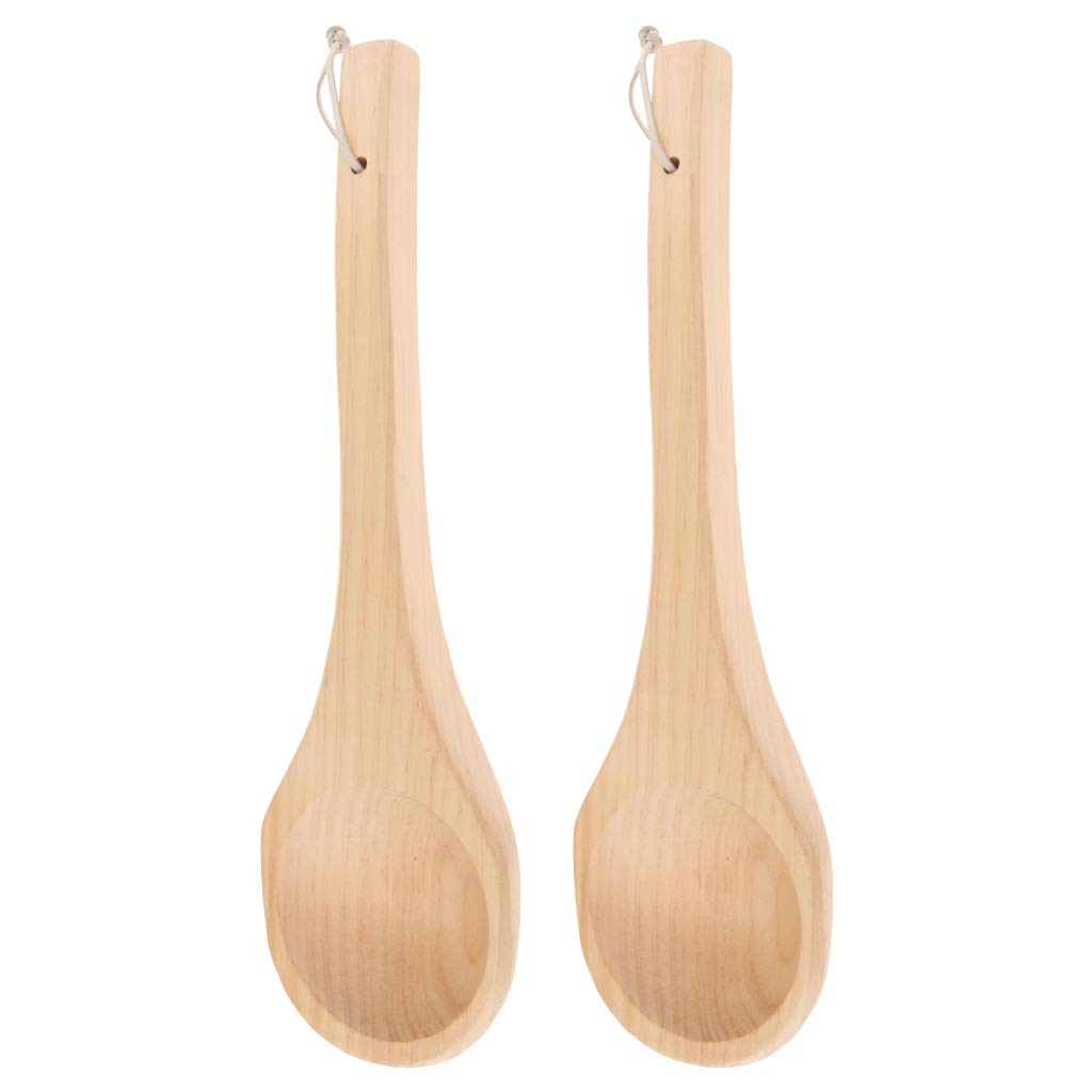 2Pcs Straight Long Handle Wooden Spoon Wooden Sauna Ladle Kitchen Soup Spoon