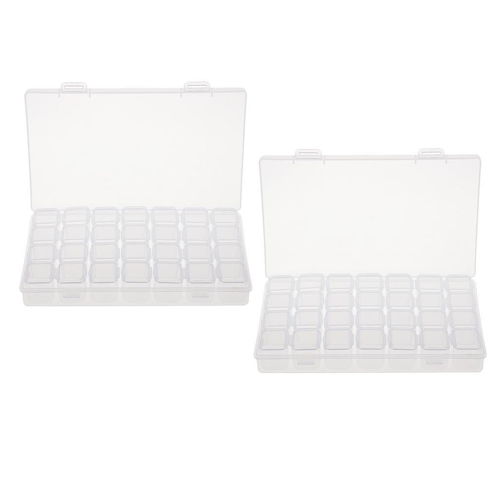 2x 28-Grids Clear Plastic Beads Storage Box Jewelry Organizer Container